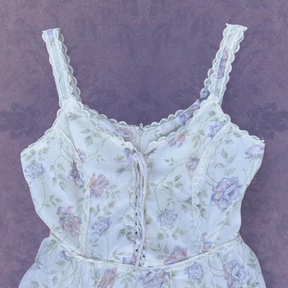 Gunne Sax Jessica McClintock Cream Floral Corset Bodice Prairie Dress - Picture 4 of 8